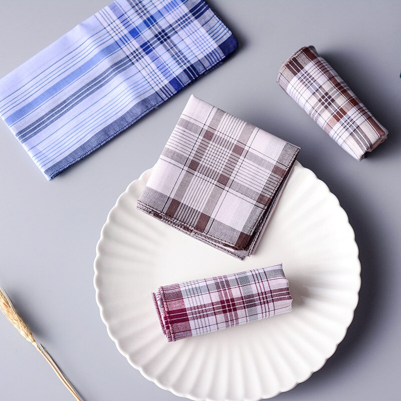 Puur Katoen Heren Plaid Gestreepte Plein Zakdoeken Vintage Plaid Classic Pocket Zweet-Absorberende Zakdoek Nostalgia10pcs/Lot