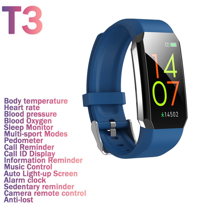 Smart Uhr Körper Temperatur Messen Sport Fitness Uhr Herz Rate Blutdruck Sauerstoff Monitor Smartwatch Für Handy: 02 T3