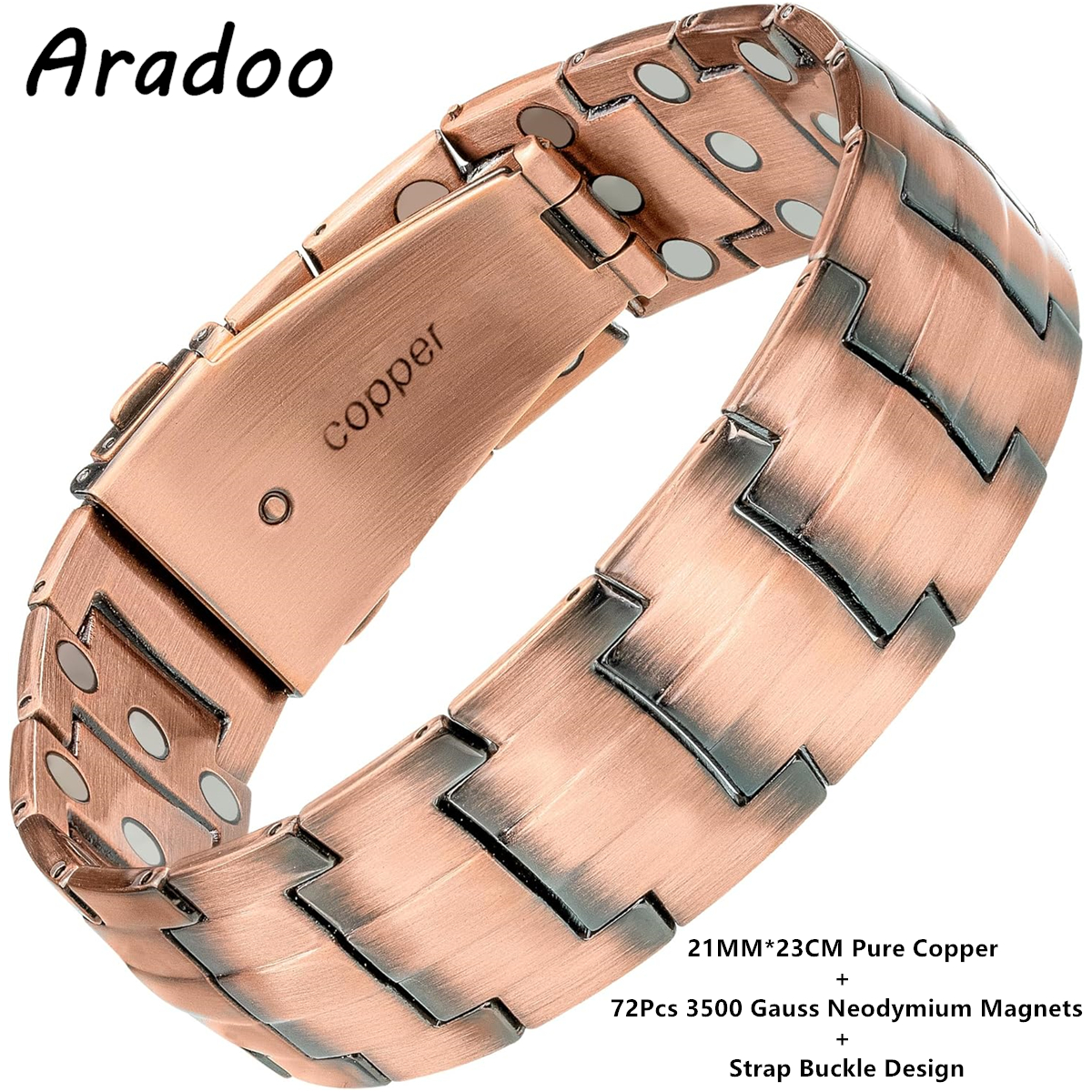 ARADOO 3X Strength Neodymium Magnets Copper Bracelet for Men Pure Copper Bangle Wristband Jewelry: Black Gun Plated