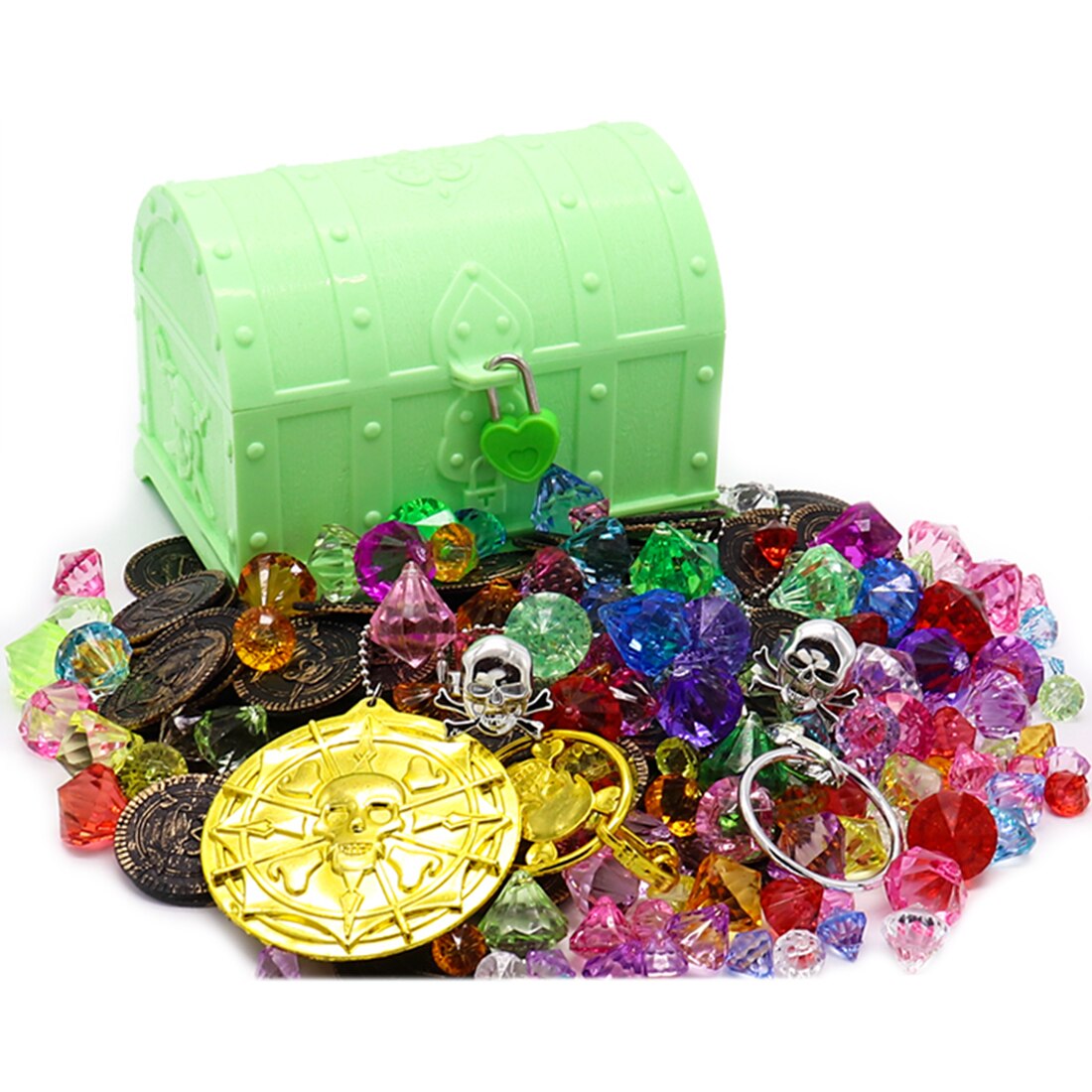 Popular Children Pirate Treasure Chest Storage Box Playset with Round Cover for Birthday Christmas: C