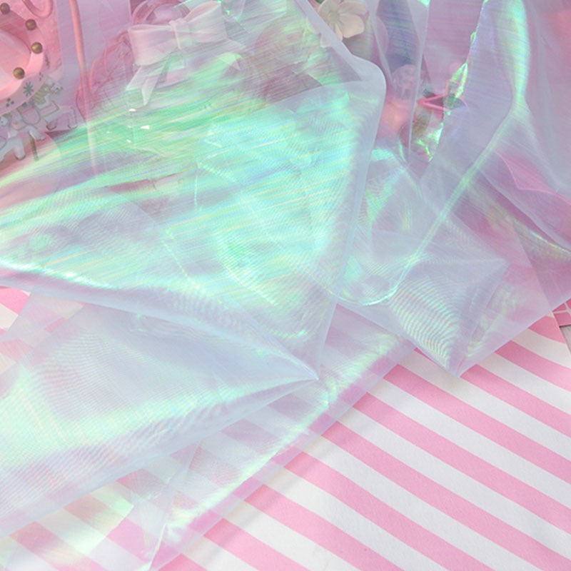 Tissu Tulle Organza irisé 100x150CM | Arrière-plan bricolage pour thème sirène licorne, nappe de mariage, décor de fête