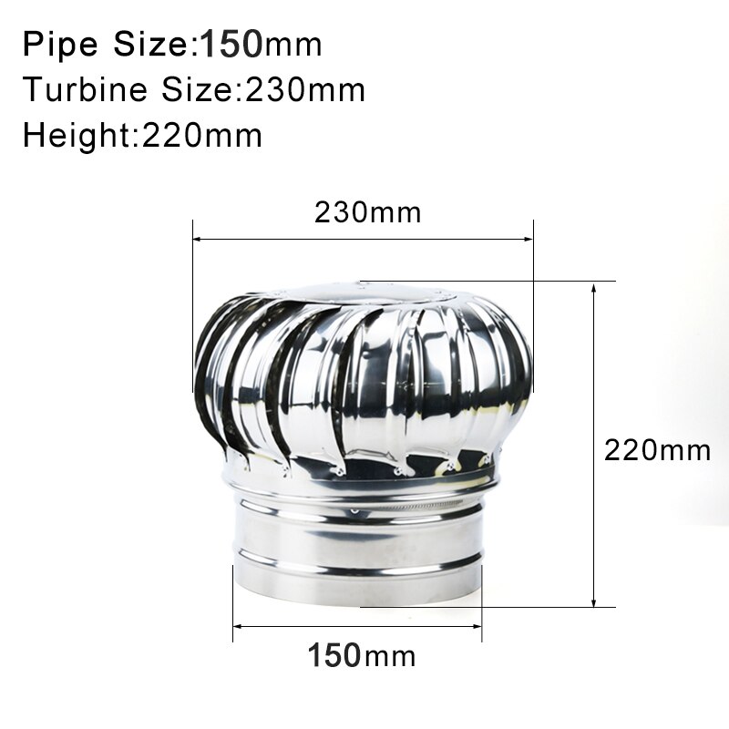 Stainless Steel Roof Ventilator Wind Turbines Air Vent Attic Ventilator 110mm 150mm 160mm 200mm Pipefit Roof Ventilating Fan: GRAY