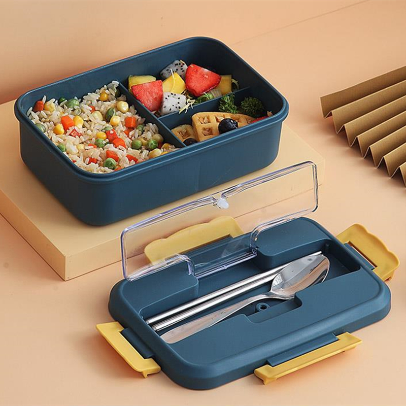 Fiambrera con cuchara, palillos, vajilla de paja de trigo, contenedor de almacenamiento de alimentos, caja Bento para microondas para escuela y oficina