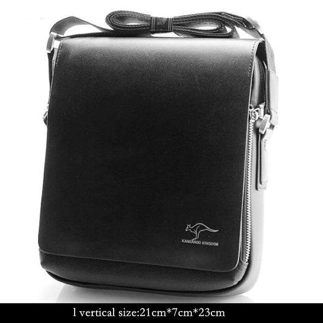 Kangaroo Handbag Casual Men's Messenger Bags Vintage Business PU Leather Shoulder Bag Male Crossbody Bag Bolsos Mujer G01: L Black