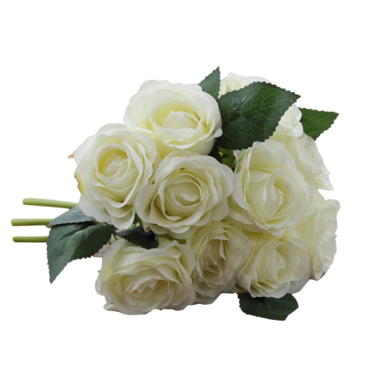 1 Boeket 10 Pcs Kunstmatige Red Rose Heads Bloem Bruiloft Bruids Zijde Boeket Verjaardagsfeestje Valentijnsdag Woondecoratie: white