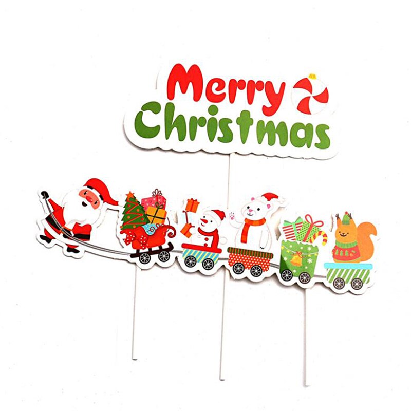 1Set Merry Christmas Letter Cake Topper Santa Claus Snowman Cake Decoration Home: D