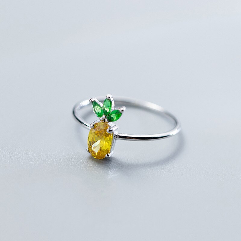 Punk nourriture fruits ananas anneau pour les femmes fête d'anniversaire charme 925 en argent Sterling cristal strass bijoux de