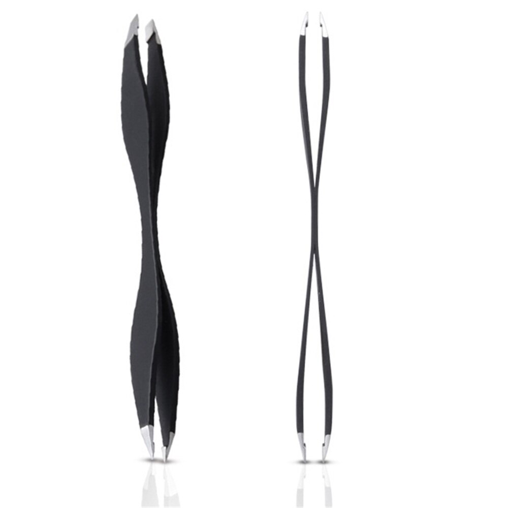 1 ud. Pinzas rosas de doble punta para cejas, pinzas antiestáticas para extensión de pestañas, rizo, herramientas de maquillaje de belleza,: black