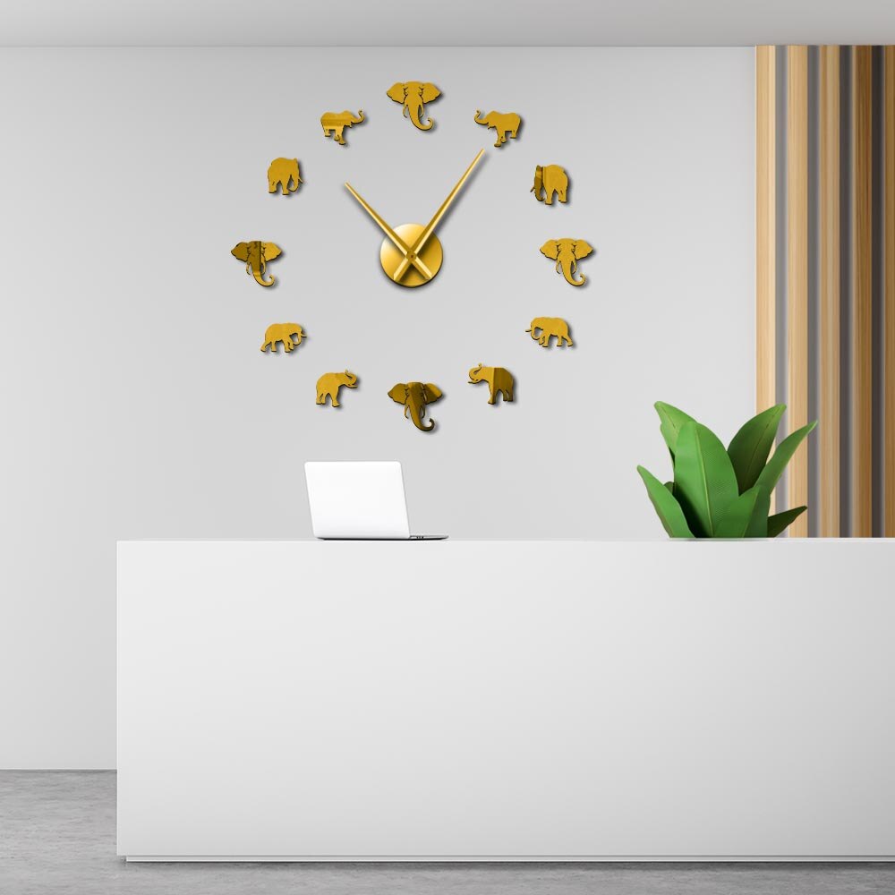 Horloge murale en forme d&#39;animaux de la Jungle et d&#39;éléphant, grand format, moderne, effet miroir, géante, sans cadre, décoration de maison, DIY bricolage