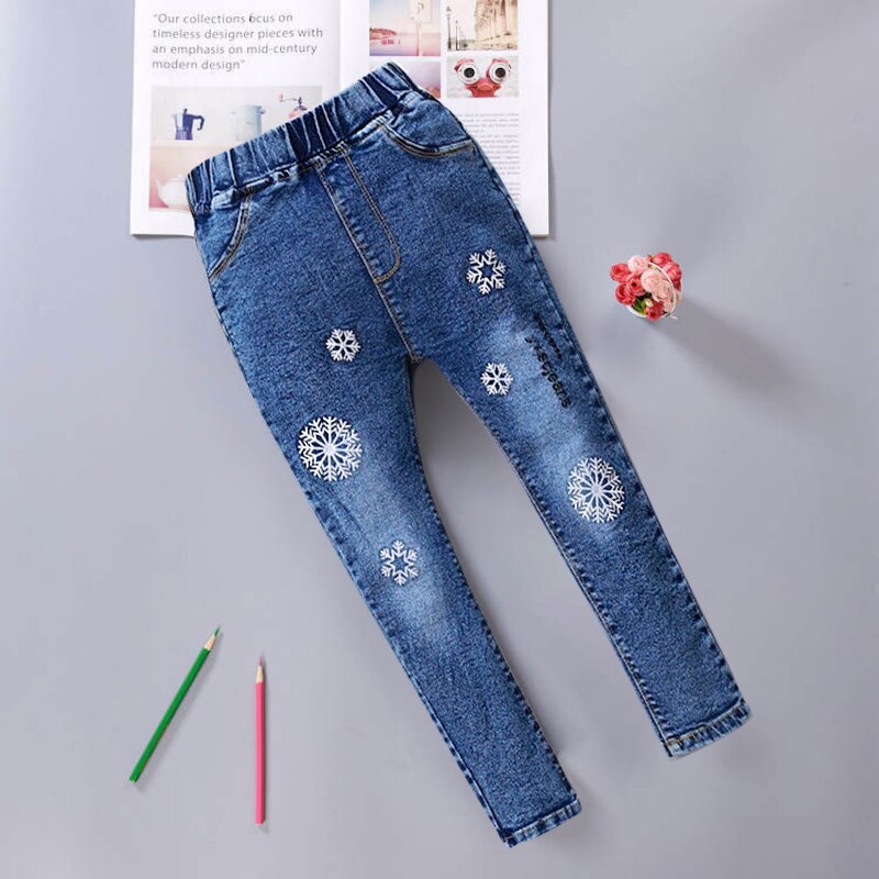 Pantalones vaqueros de de amor para niñas de 4 a 12 años, Jeans informales con cintura elástica, pantalones de tubo ajustados para primavera y otoño: 2 / 110