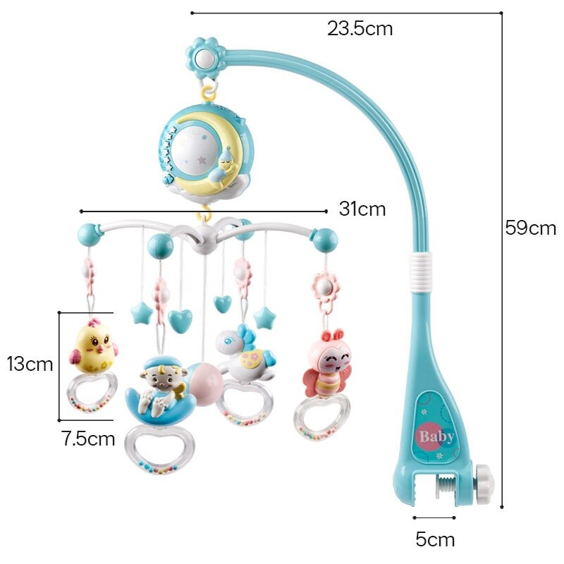 Giocattoli del bambino 0-12 Mesi Presepe Mobile Musical Box Con Il Supporto Toddlers Morbido Sonaglio Teether Del Bambino Appena Nato Letto Giocattoli educativi Ragazza: Blue