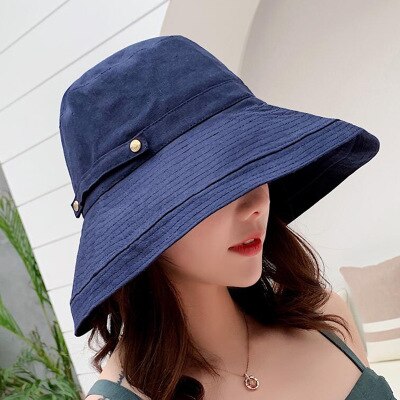 Bingyuanhaoxuan 7 ensfarver bøttehatte til kvinder mænd panama bøttehætte kvinder hat fisker bomuld enkle hatte: Flåde