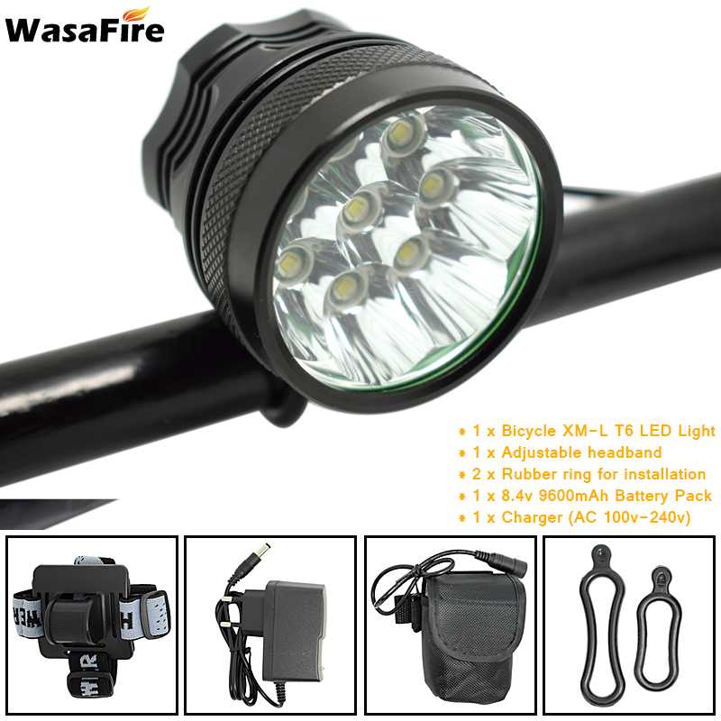 WasaFire 12000lm Fiets Koplamp 8 * T6 LED Fiets Front Light Ultra Bright Fietsen Koplamp met Oplaadbare 8.4V Batterij pack