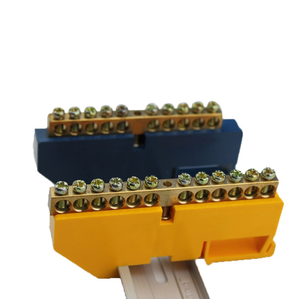 1pc Bridge Line 6 8 10 12 Positions 8x12 Copper Grounding Strip Terminal Block Connector Distribution cabinet Blue Yellow