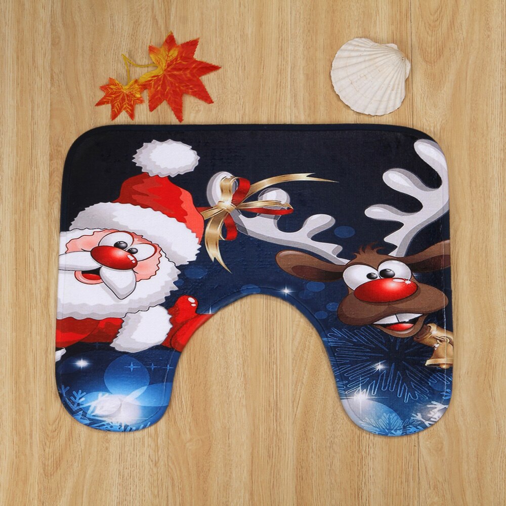 3 Pcs Wc Mat Badmat Christmas Santa Herten Patroon Antislip Voetstuk Tapijt Badkamer Wc Cover Set Barthroom vloer Badmat