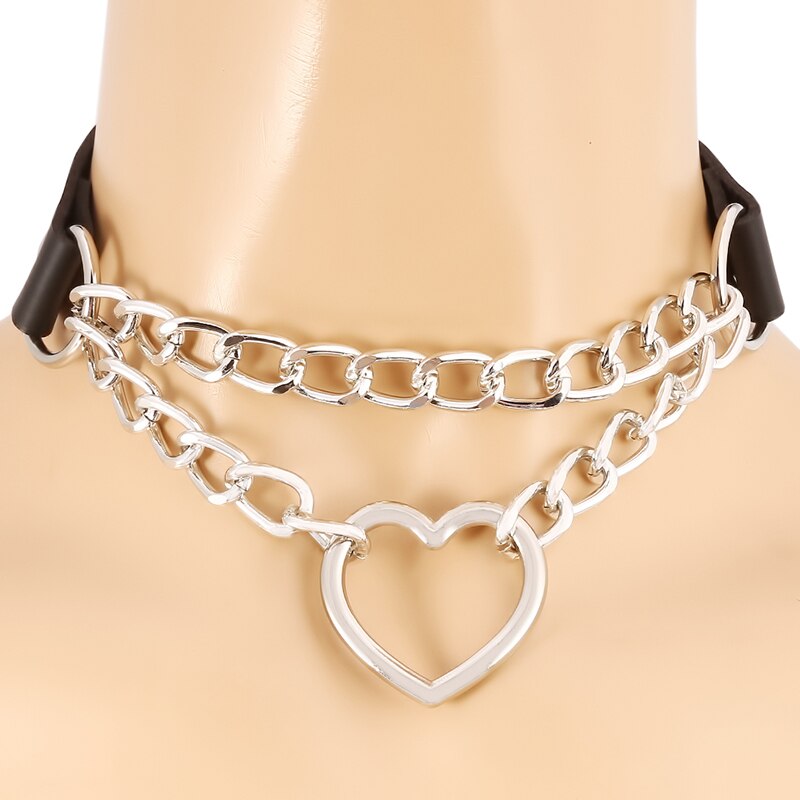 Punk Kühlen Hiphop gotisch Herz Kette Halsband Kragen Harajuku Halsband Frauen Leder Schnalle Chocker Emo Kawaii Schmuck Zubehör