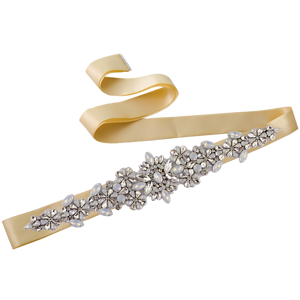 Trixy  s325- p luksus brudekjole bæltetilbehør brude rhinsten bælte opal diamant bælte brude sash til aften festkjole: Champagne