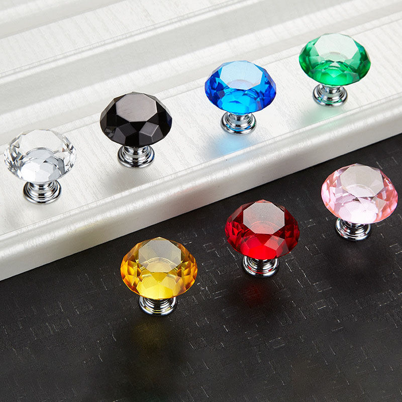 30mm Diamond Shape Crystal Handle Glass Knobs Cupboard Pull Drawer Knobs Kitchen Handle Cabinet Furniture Handle Hardware