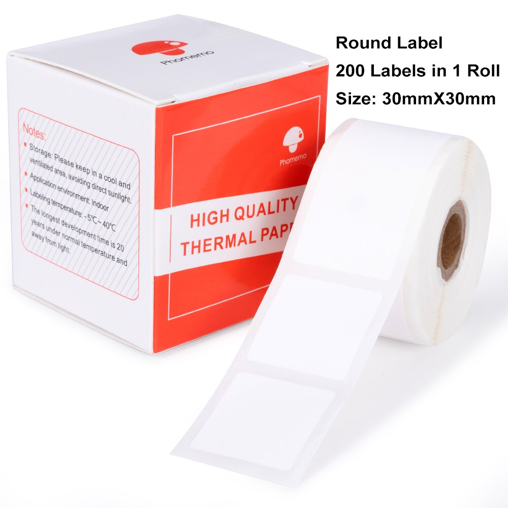 Phomemo M110 M200 M120 Label Printer Ronde Label Autoadhesivo Thermische Label Zelfklevend Papier Ronde Sticker Voor Zaken, Huis: White 30x30mm