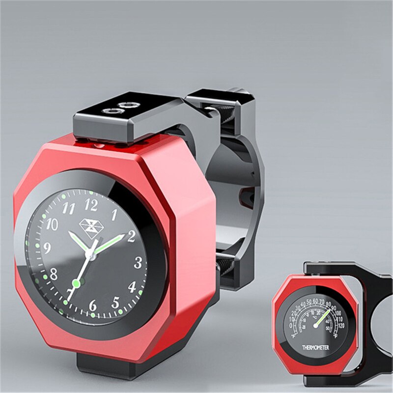 Moto Motocross moto étanche température lumineuse universelle guidon monture horloge moto montre thermomètre: Rouge