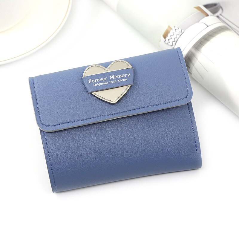 Japanese Mini Wallet Female Small Ultra-thin Cute Floral Tri-fold Leather Coin Purse Simple Short Student Mini Card Holder: Style 2 Blue