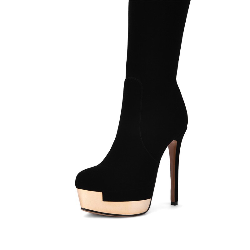 MORAZORA troupeau solide zip genou bottes hautes en automne hiver plate-forme bottes femme talons hauts chaussures femme élégante