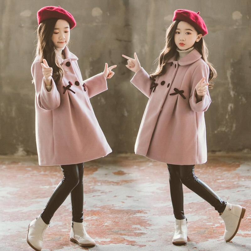 Keelorn Delle Ragazze del Cappotto 2020 Autunno Inverno di Lana Trench E Impermeabili Cappotto Della Rappezzatura di Modo Outwear Semplice Stile Abbigliamento Caldo 4-13 Anni vecchio