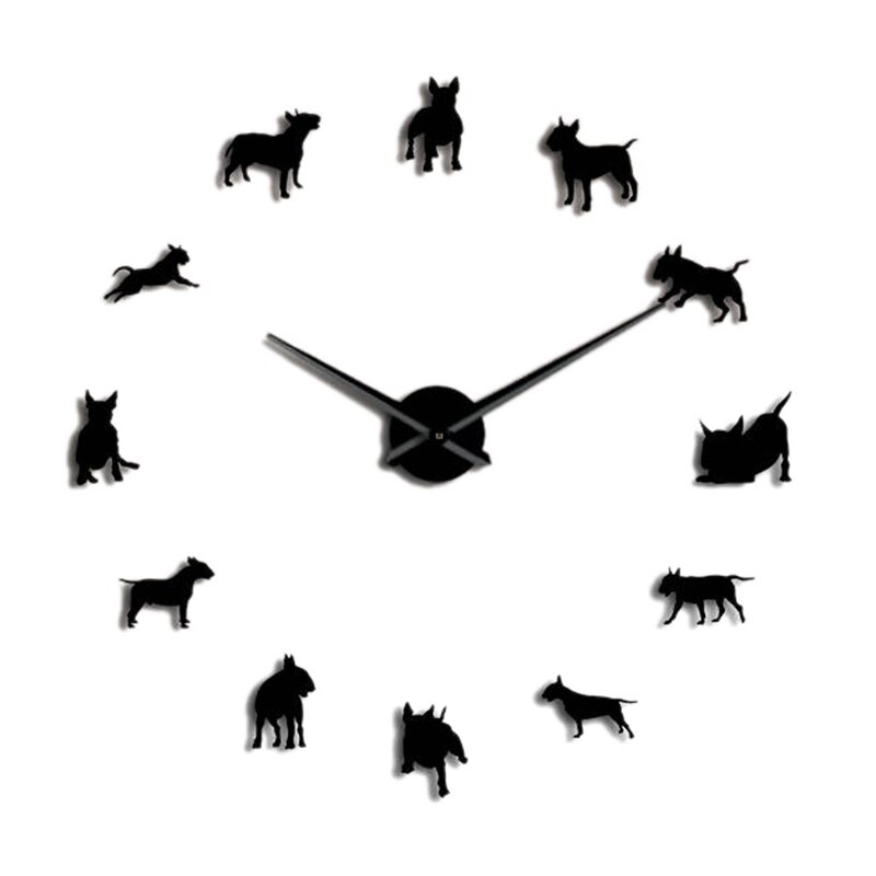 Bull Terrier Hond Muur Art Diy Grote Wandklok Hond Ras Pug Grote Naald Klok Horloge Pet Shop Decor voor Bull Terrier Liefhebbers