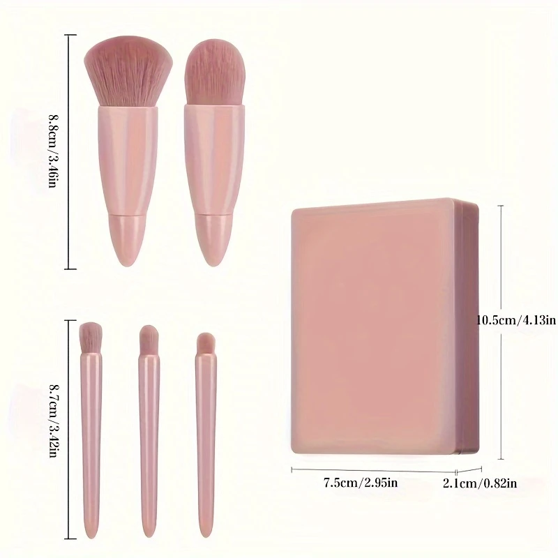 5-teiliger Kosmetikpinsel, tragbarer Make-up-Pinsel für unterwegs, mit Spiegelbox, Make-up-Set, Pinsel, loser Pinsel, Rougepinsel, Lidschattenpinsel