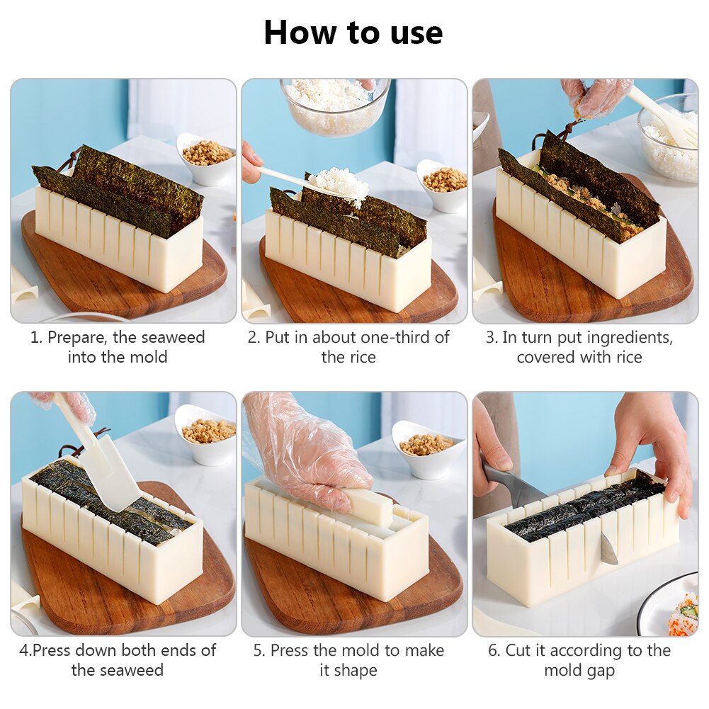 3PCS DIY Sushi Maker Sushi Plastic Making Kit Roller Rice Mold Easy Sushi Cooking Chef kitchen Japanese Sushi Cooking Tools