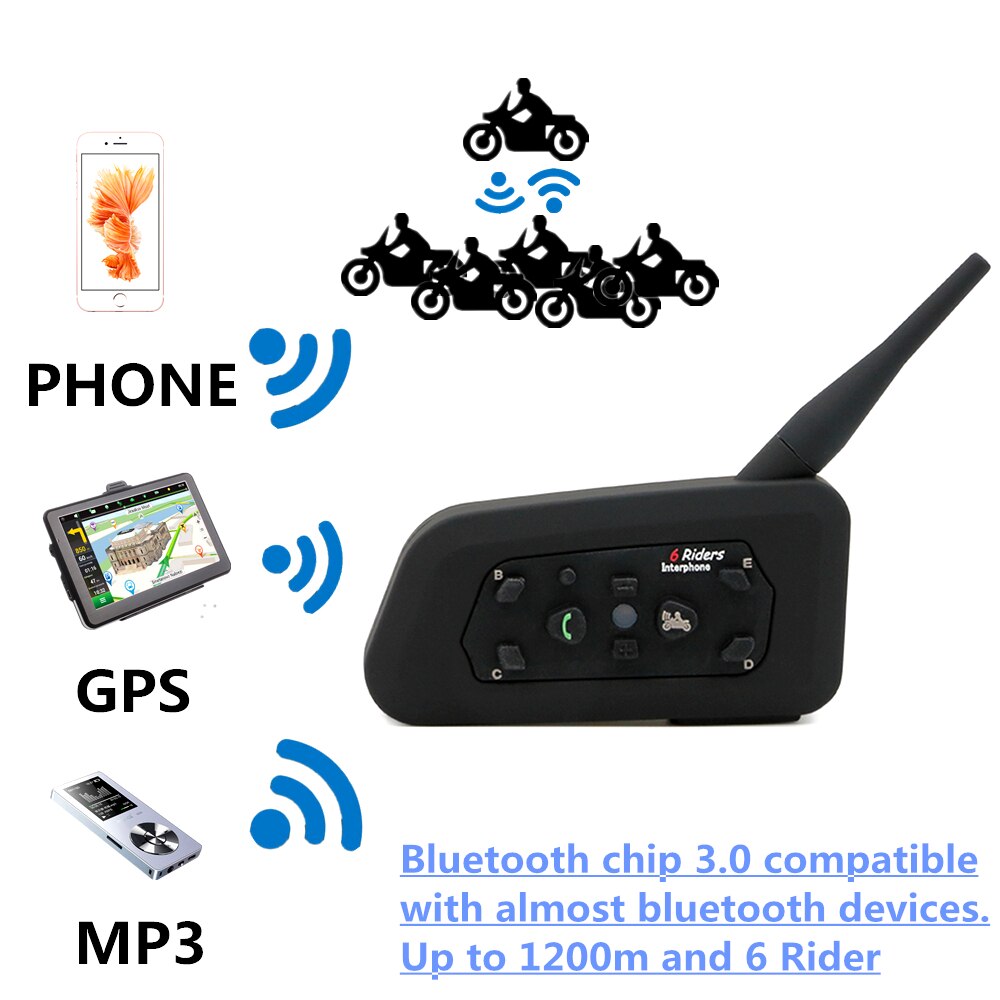 Samtaleanlæg bluetooth motorcykel kommunikator hjelm headset intercom til 6 ryttere motorcykel samtaleanlæg motorcykler headset