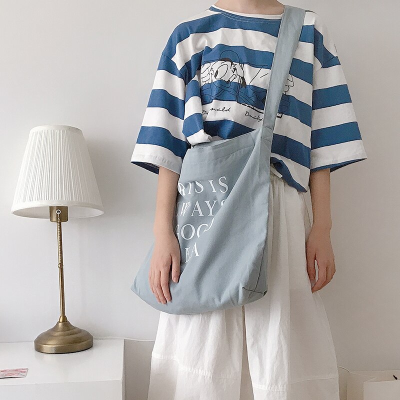 Dames Canvas Tas Vrouwelijke Eenvoudige Engels Brief Afdrukken Schoudertas Womenlarge Capaciteit Crossbody Tas Student Strap Boek Tas