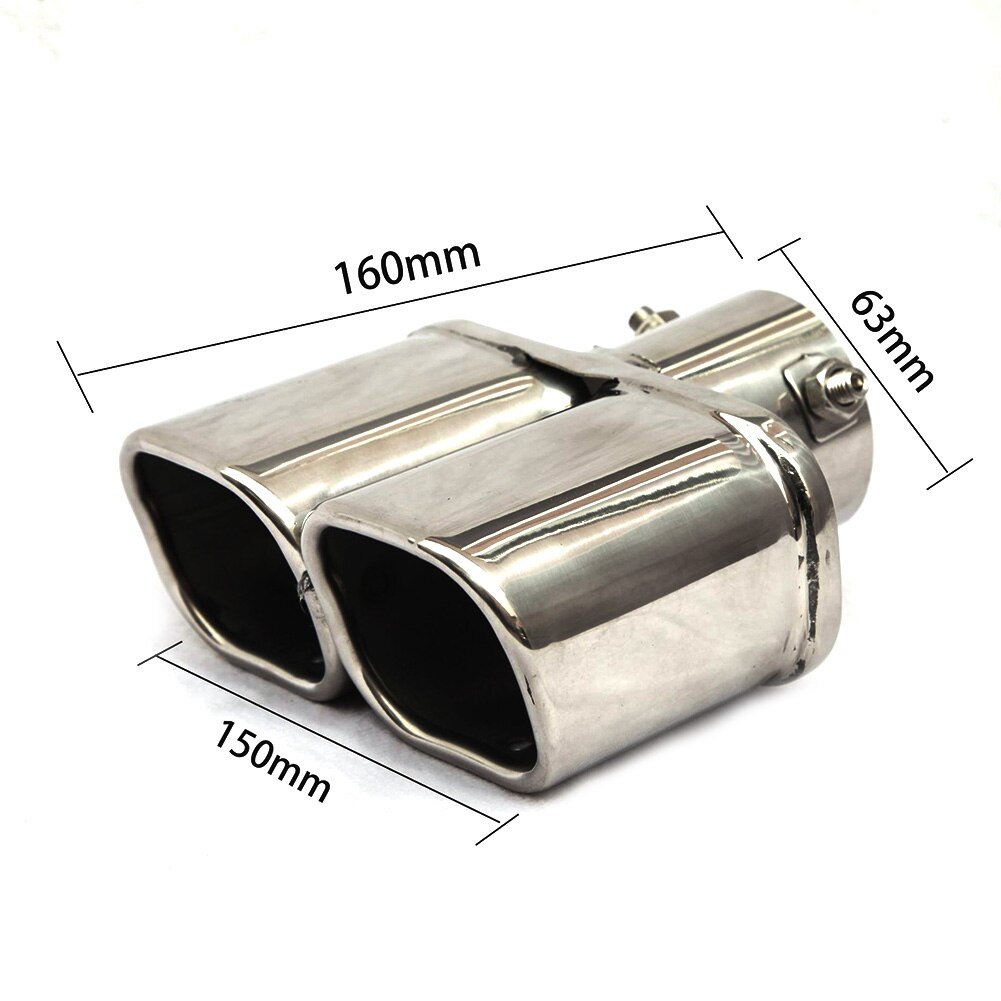 Car Exhaust Pipe Muffler Tail Pipe Outlet Nozzle End Universal Stainless Steel Square End One Change Two Double Out ID 63MM: Straight Silver