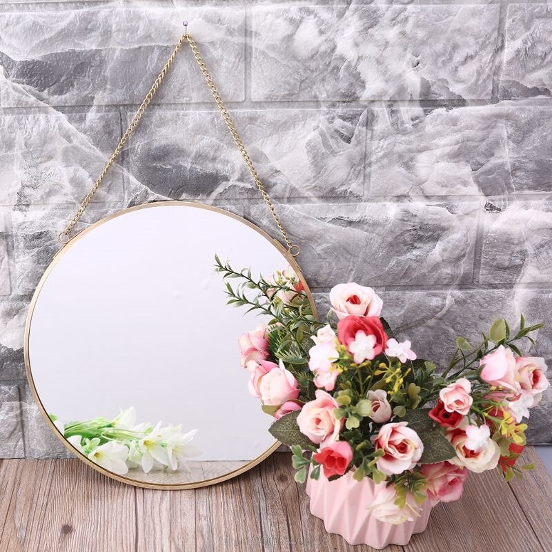 Nordic Round Wall Hanging Mirror Gold Dressing Table Makeup Mirrors Bathroom Bedroom Decoration O15 20