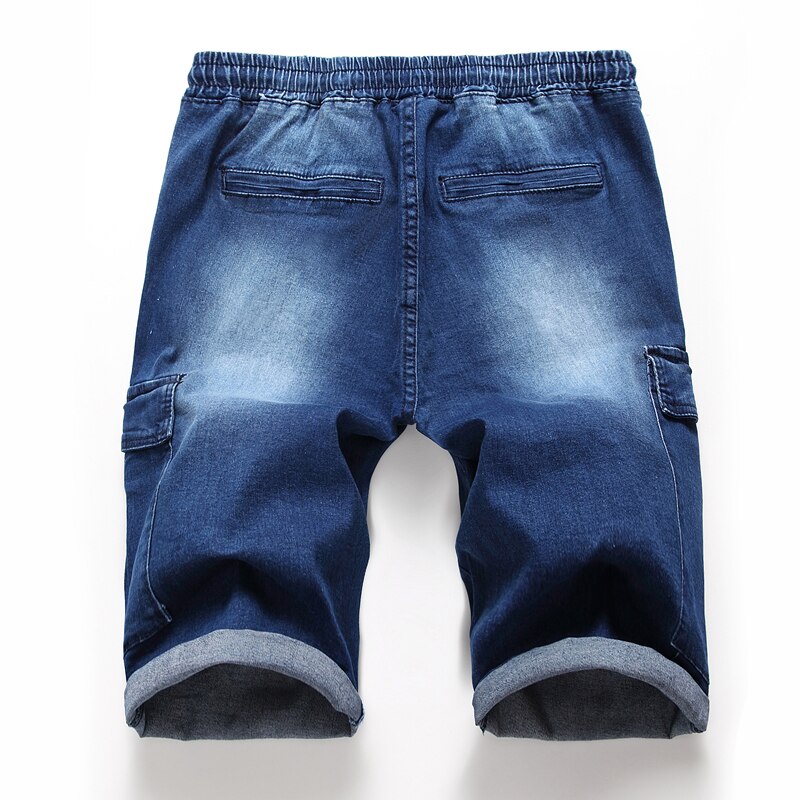 Men's Side pocket Bermuda Denim Short Men Summer Streetwear Hip hop Elastic waist Loose Cargo jeans shorts