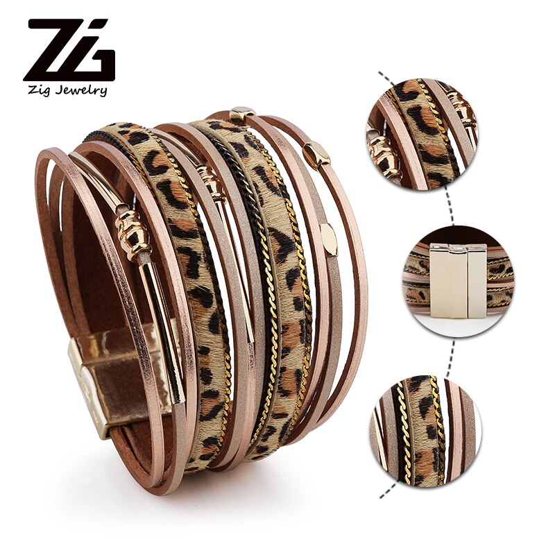 Leren armband dames meerlaagse brede polsband sieraden armband meisjes accessoires