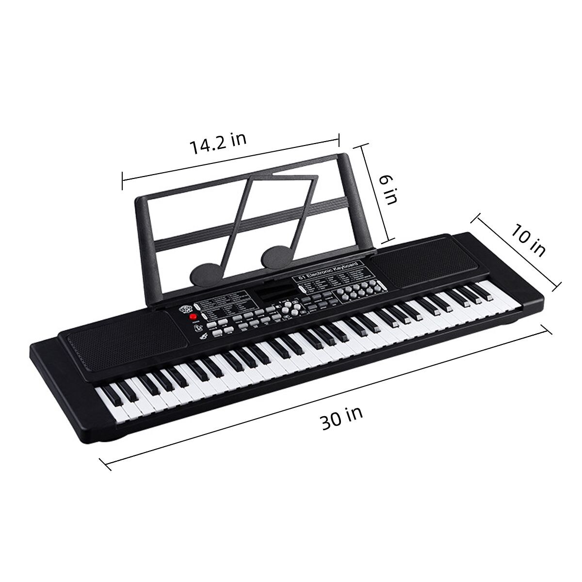 Black/White 61 Key Digital Music Electronic Keyboard Electric Piano with Music Stand Microphone USB Cable Kids