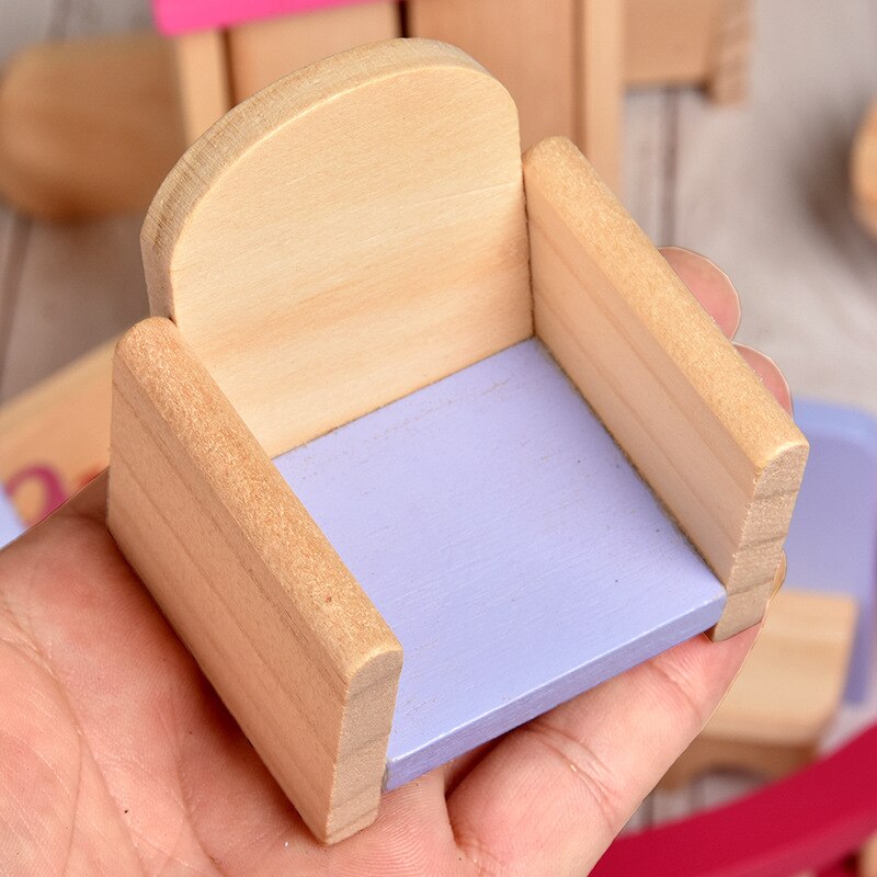 Kleurrijke houten poppenhuismeubels, houten miniatuur keukenhuismeubels, poppendecoratie-accessoires, fantasiespel, kinderspeelgoed