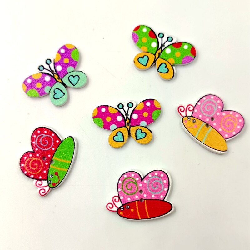 Wooden Butterfly 50pcs Assorted Colorful Butterfly Wooden Buttons Randomly Mixed Sewing... Mixed Buttons For Crafts