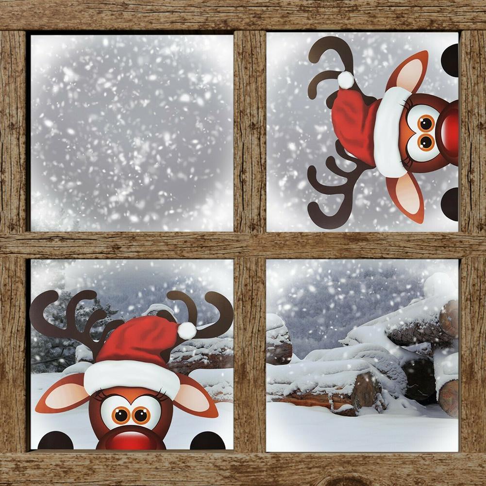 1pc Christmas reindeer window Vinyl stickers home decoration decorations stickers wall For Home children's fun Year fes P3P9