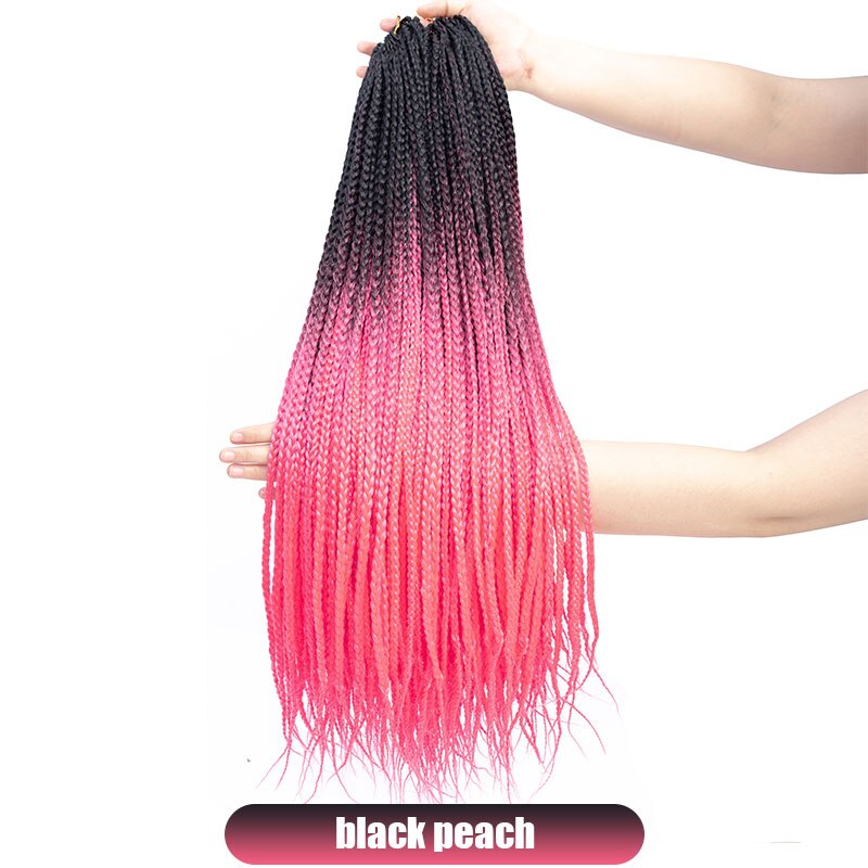 19 Color Ombre Box Crochet Hair Braids 24 Inch Zizi Synthetic Hair Extension For Braids Kanekalon Braiding Hair Pre Stretched: black peach