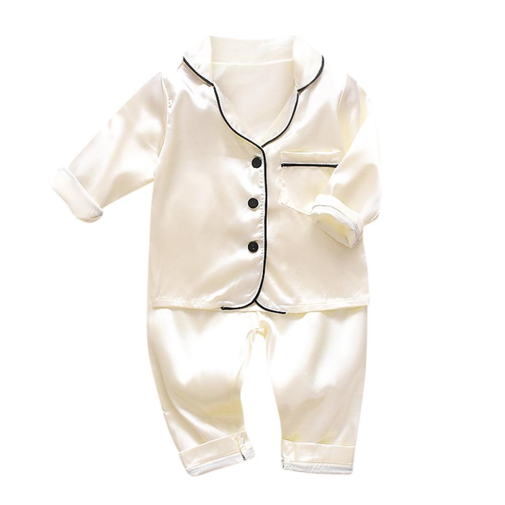 Vinter nattøj børnetøj småbørn baby drenge langærmede solide toppe+bukser pyjamas outfits dreng roupas infantil menino: Hvid / 18m
