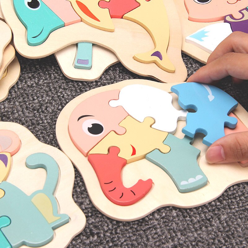 Children's Wooden Jigsaw Puzzle Toy Baby Puzzle Puzzle Macaron Colorful Animal Puzzle Set Kids Early Education Toy