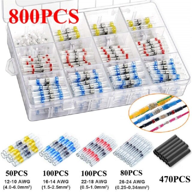 Solder Seal Wire Connectors - Heat Shrink Solder Butt Connectors - Solder Connector Kit - Automotive Marine Insulated: 800psc