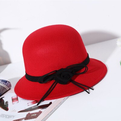 Filt imitation uld vinter efterår kvinder damer fedoras top jazz hat enkel ensfarvet bowler hatte runde kasketter: 6