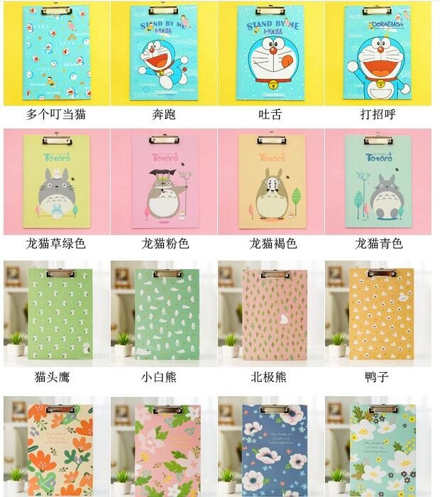 1 unids/lote tablero para carpetas tamaño A4 de dibujos animados de oso gato amigos + flor con clip archivador material escolar