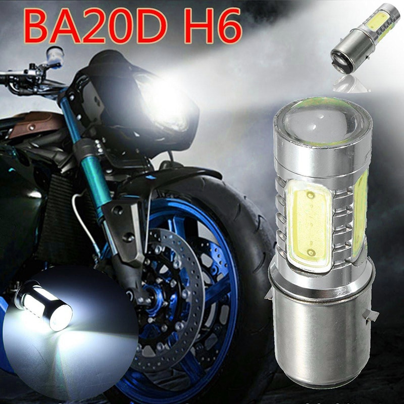 1pc Wit Motorfiets H6 Koplamp DC12V 7.5W BA20D 4 COB LED Moto Bromfiets Scooter ATV Lamp lamp Aluminium Licht