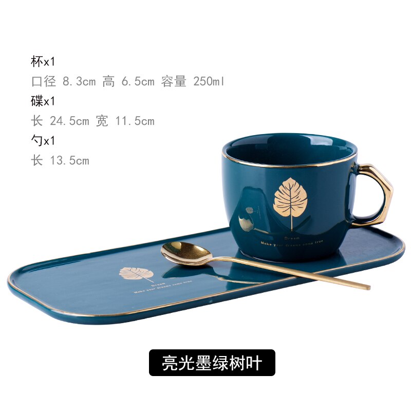 Juego de tazas de té de estilo nórdico, utensilio moderno de porcelana, juegos de vajilla de taza de café de cerámica europea, borde dorado, Xicara Drinkware EB50BD: dark green 1