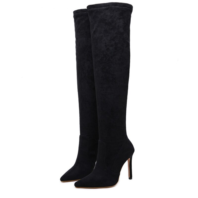 Kvinner støvler vinter over kneet boothigh grade semsket høy hæl slip-on sko spisse tå kvinne lange støvler высокие сапоги