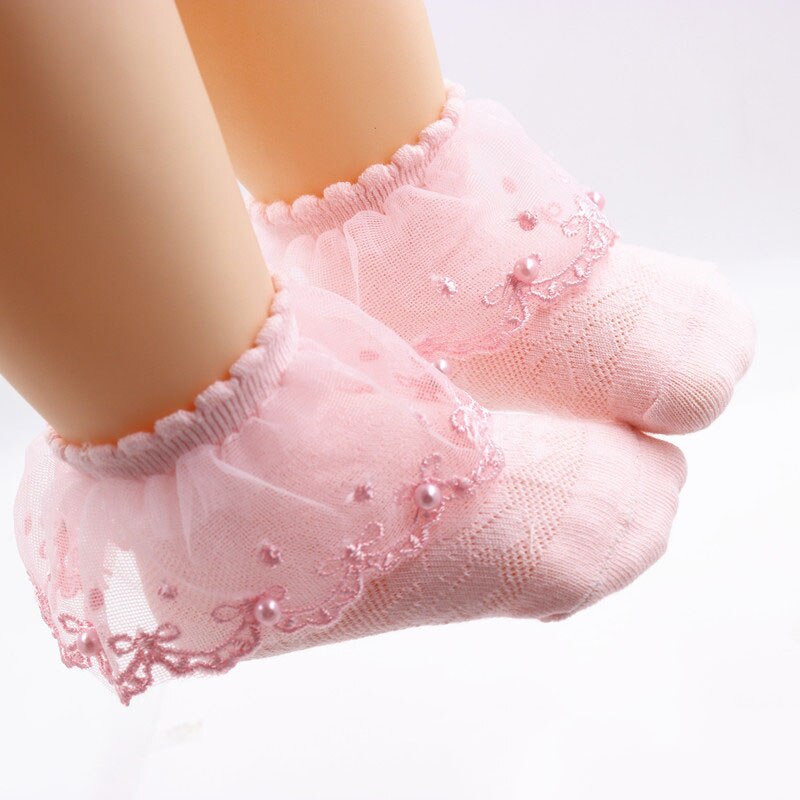 Zomer Mesh Babysokjes Mooie Lace Parels Prinses Meisje Sokken Pasgeboren Sok Sokken neonato calcetines chaussette fille